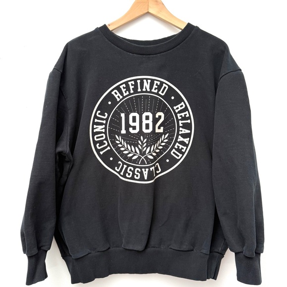 OAK + FORT Iconic 1982 Graphic Oversized Crewneck Size Small Black - Picture 8 of 13